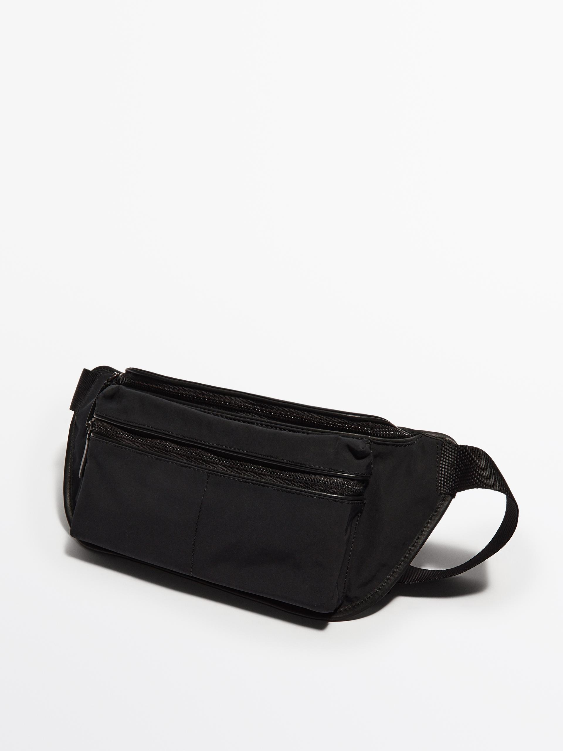 Contrast nylon belt bag with leather details - Studio ZARA