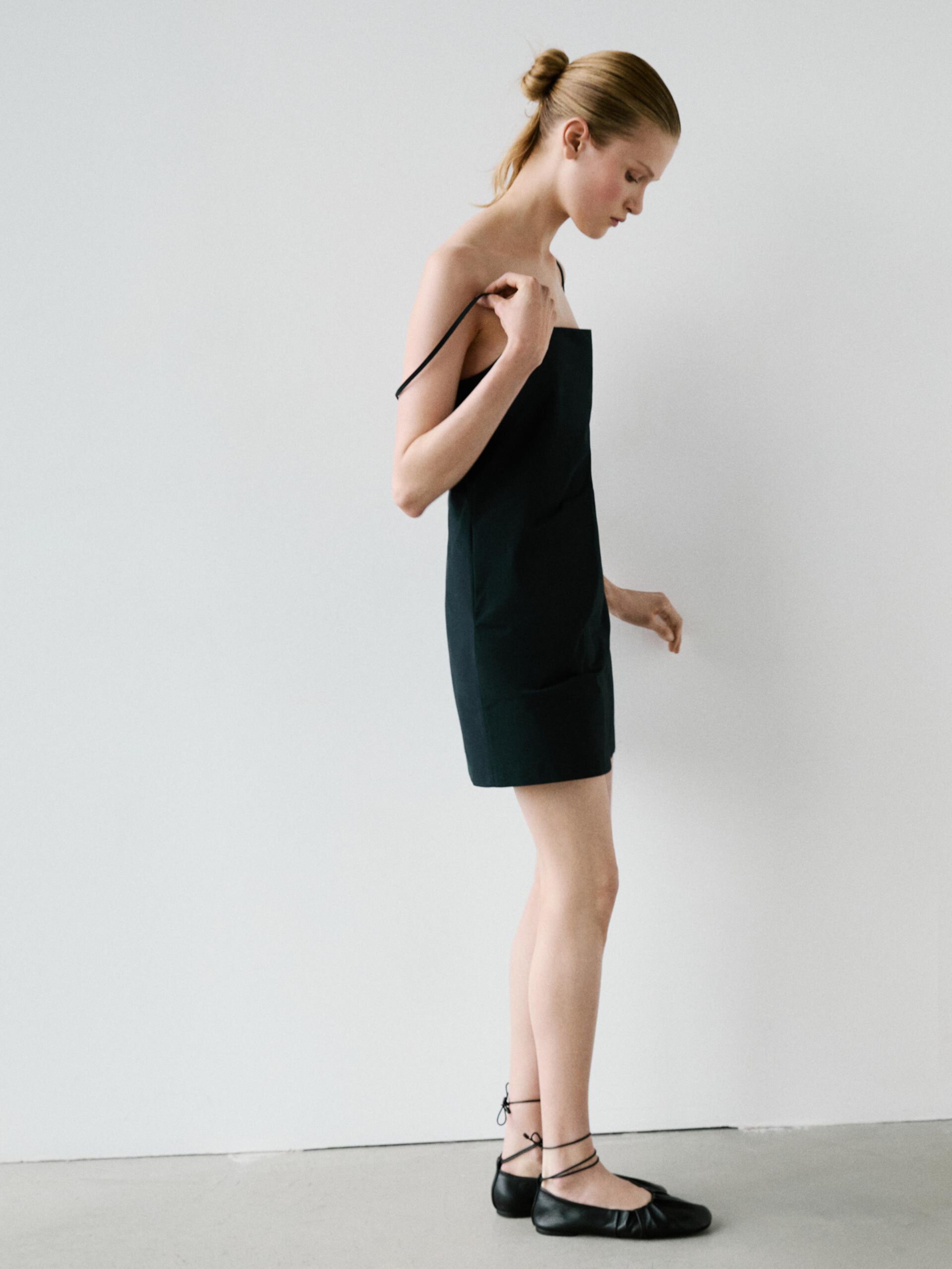 Lace-up ballet flats with gathering ZARA