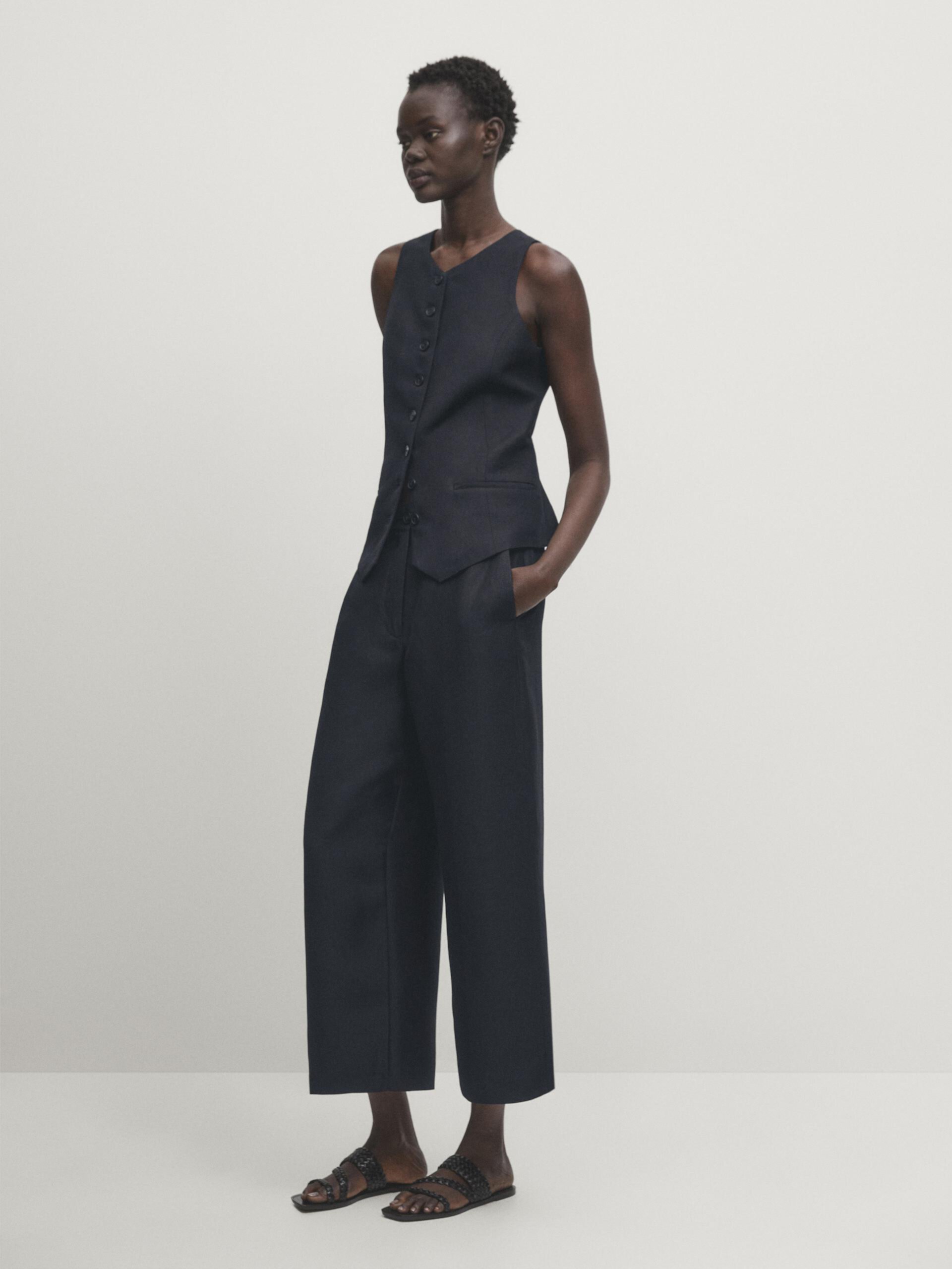 Navy blue straight fit co-ord trousers ZARA