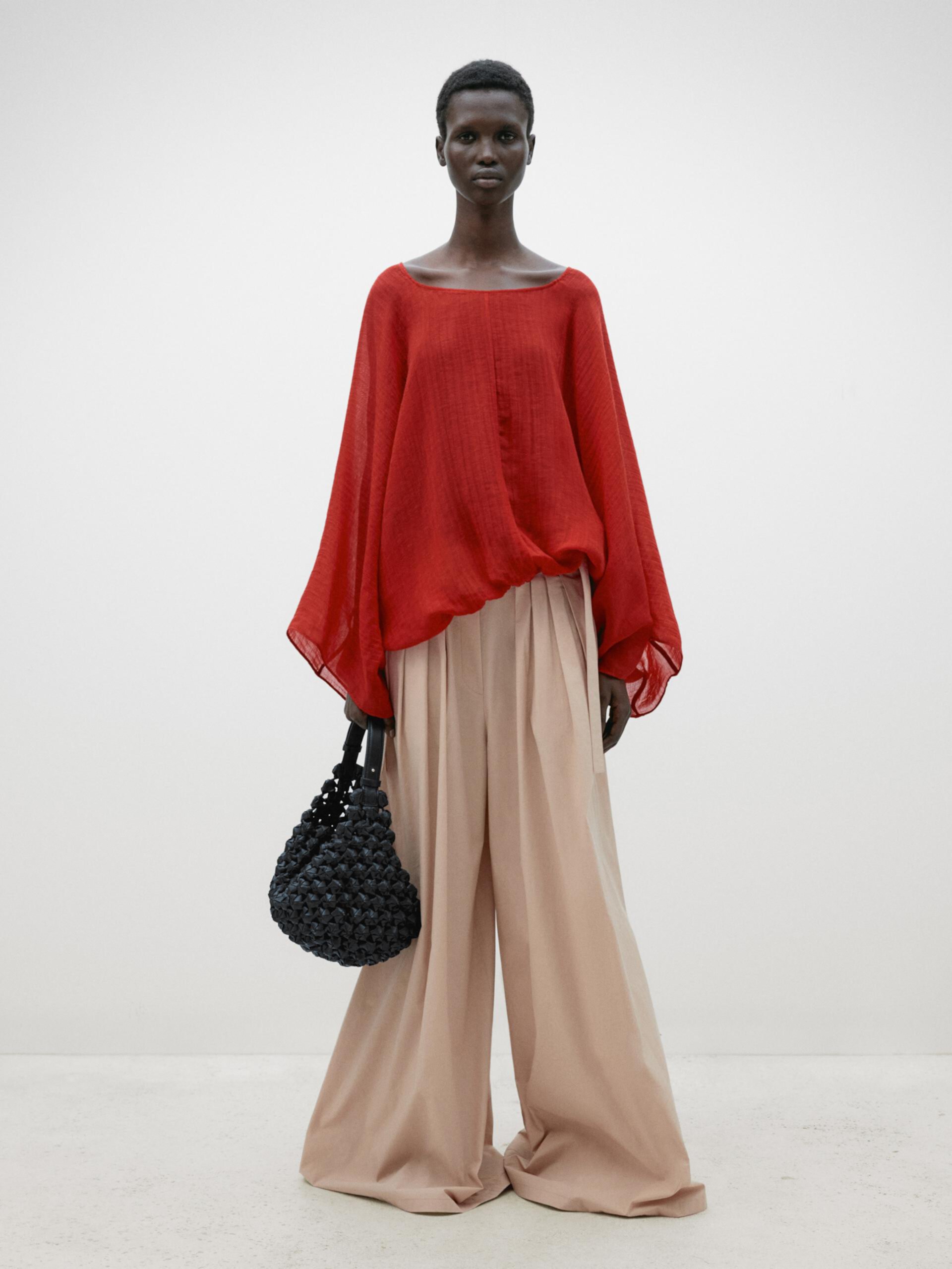 Poplin palazzo trousers with contrast button - Limited Edition ZARA