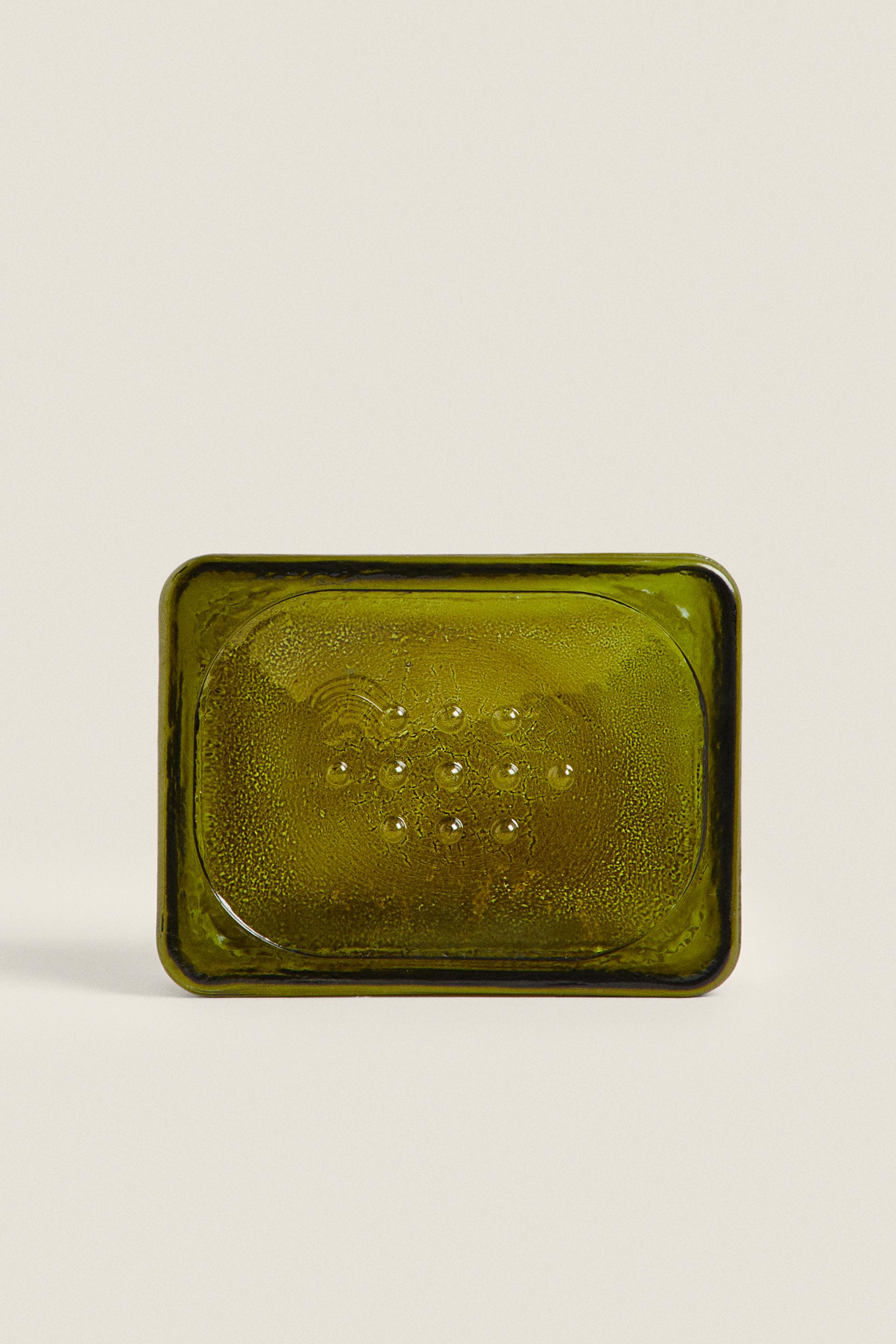 OLIVE GREEN GLASS SOAP DISH ZARA