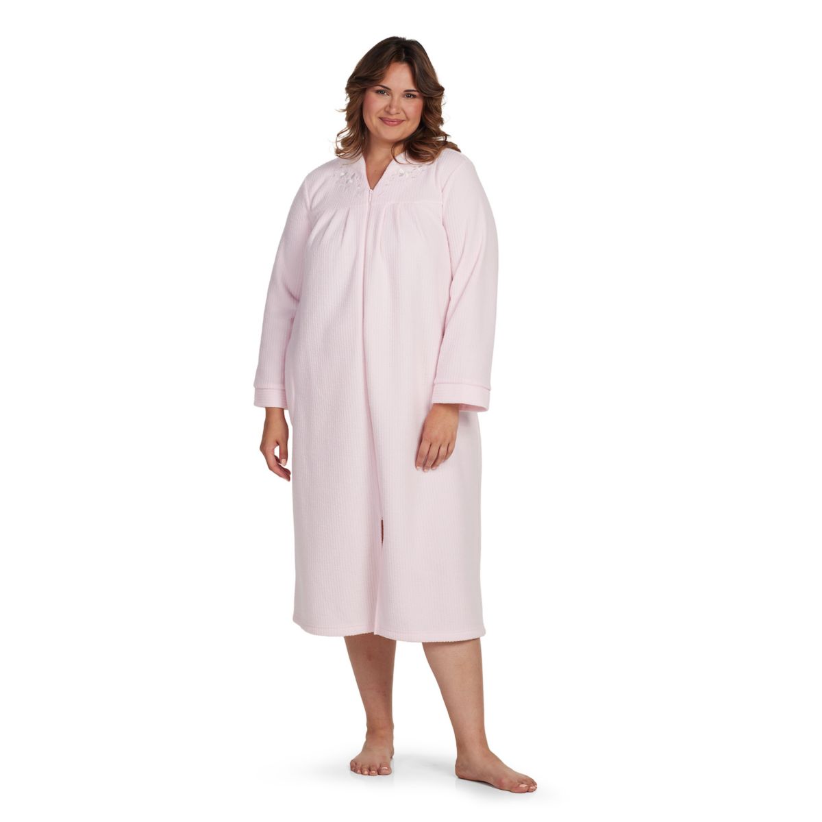Plus Size Miss Elaine Essentials Brushed Back Terry Long Zip Robe Miss Elaine