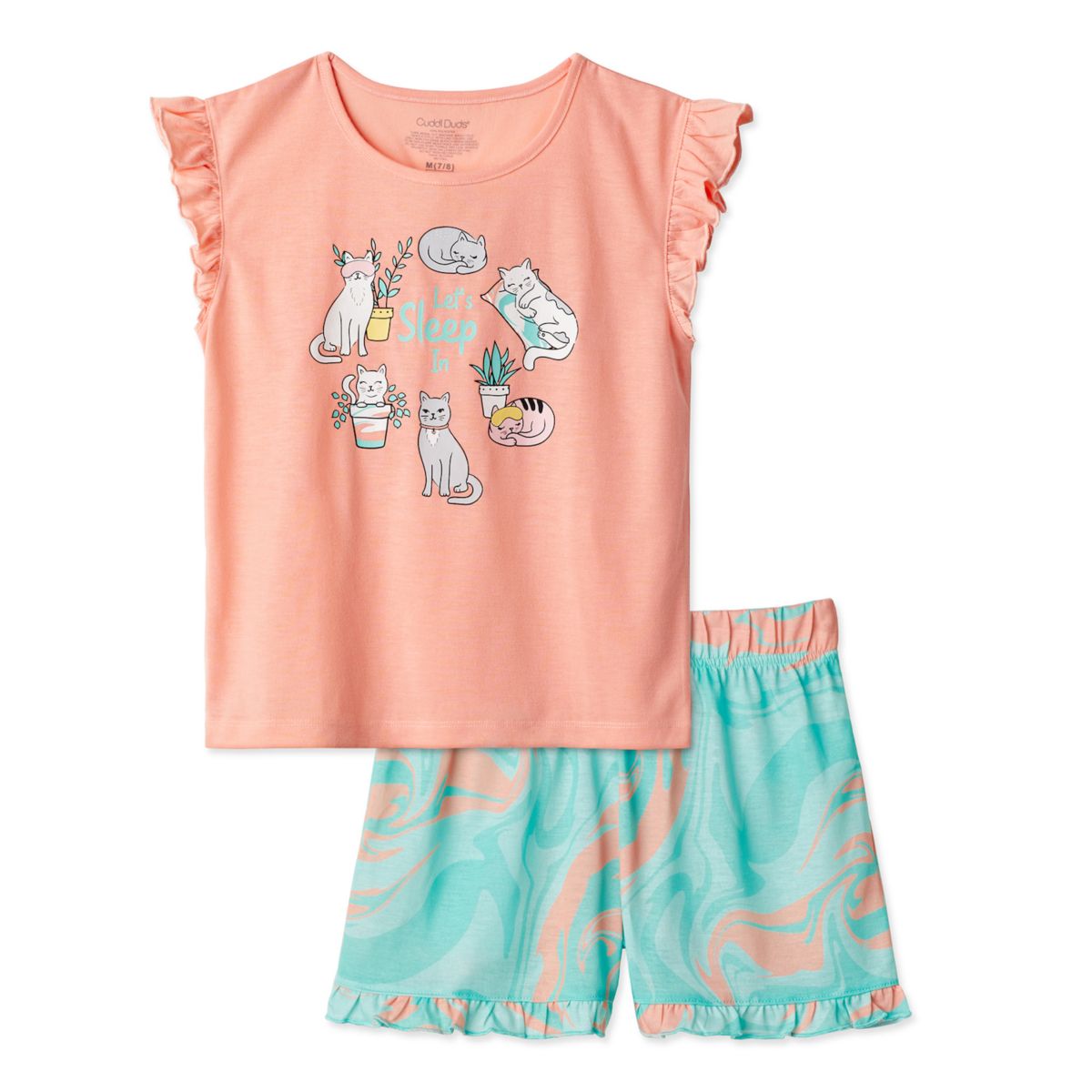 Пижамный топ Cuddl Duds® с рюшами на рукавах и пижамные шорты для девочек 4–12 лет и пижамные шорты для сна Cuddl Duds