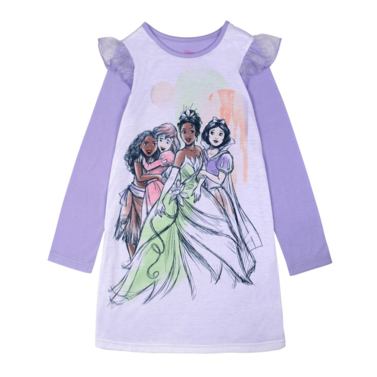 Ночная рубашка принцессы Диснея для девочек 4–8 лет с рюшами и плечами Licensed Character