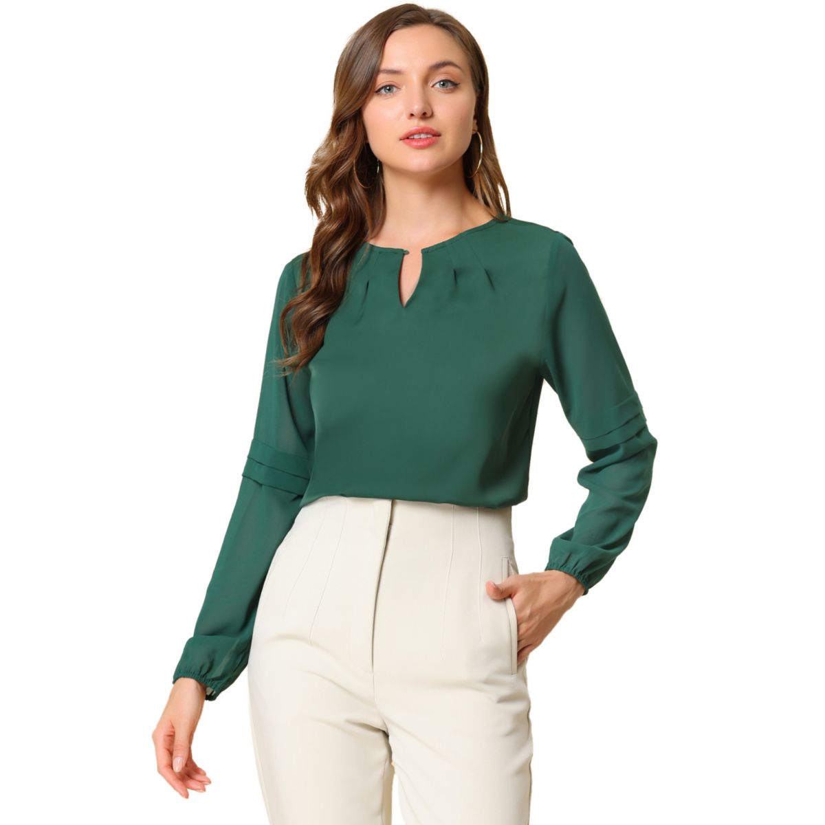 Женские рабочие топы, шифоновая рубашка, полупрозрачная элегантная блузка с вырезом в виде замочной скважины ALLEGRA K