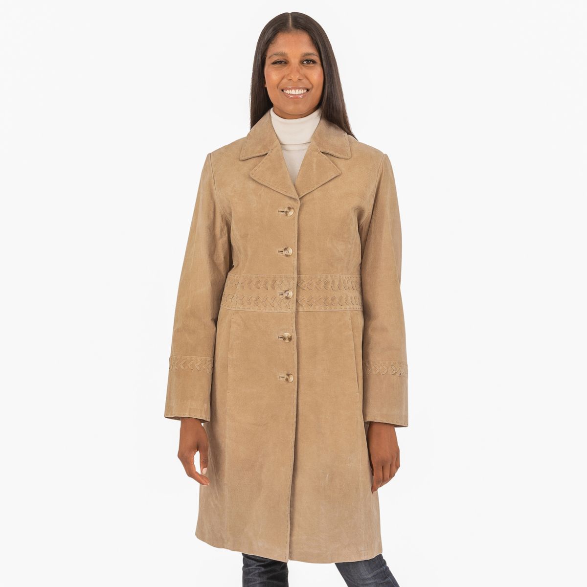 Women's Fleet Street Brushed Leather Walking Coat with Stitch Detail Fleet Street