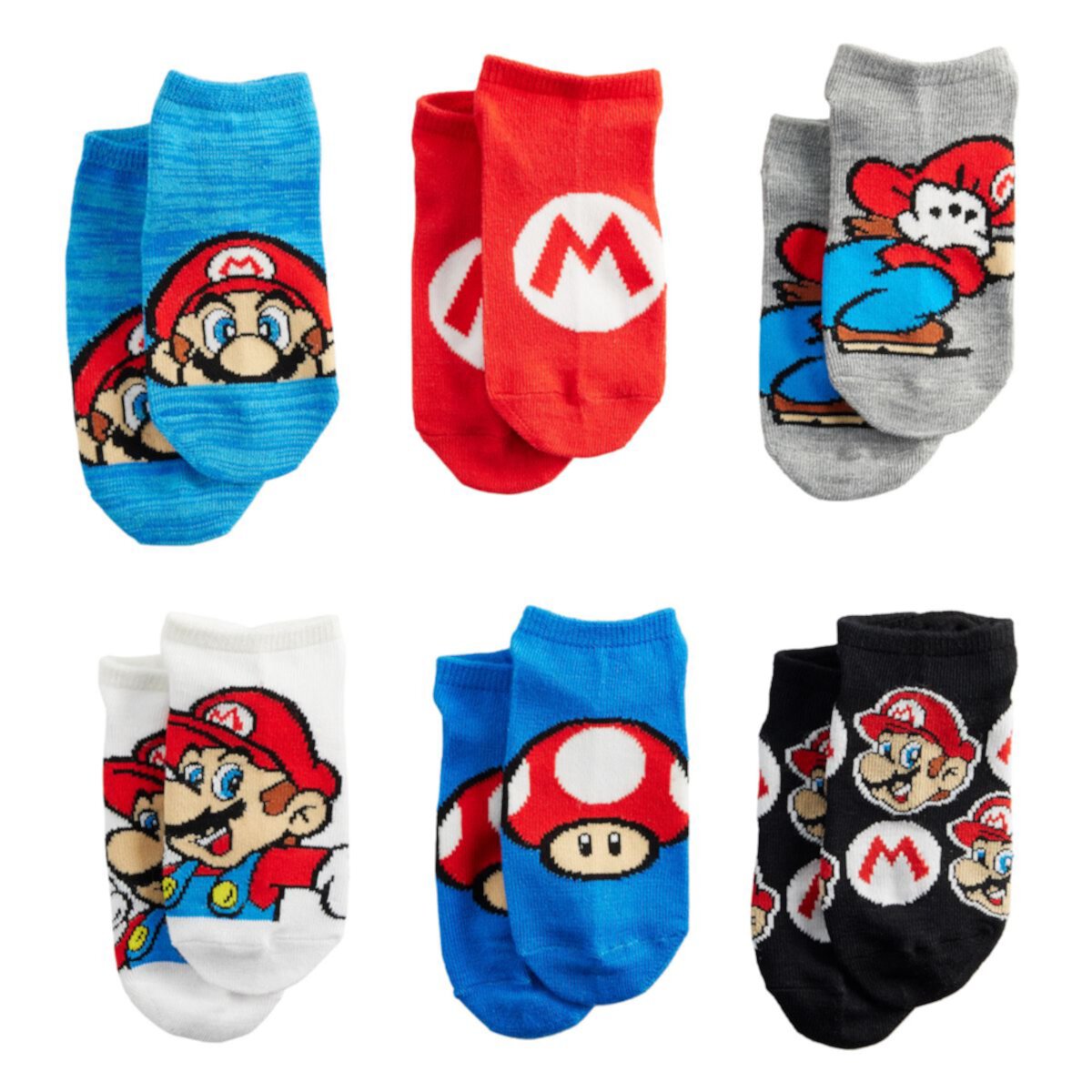Набор из 6 носков-неявок Nintendo Super Mario для мальчиков 4–20 лет Licensed Character