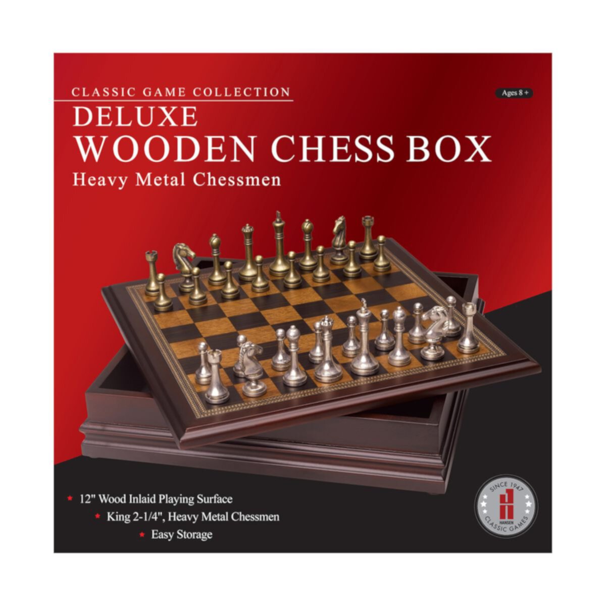 Коллекция классических игр John N. Hansen Co. Роскошная деревянная шкатулка для шахмат с шахматными фигурами из тяжелого металла John N. Hansen Co.
