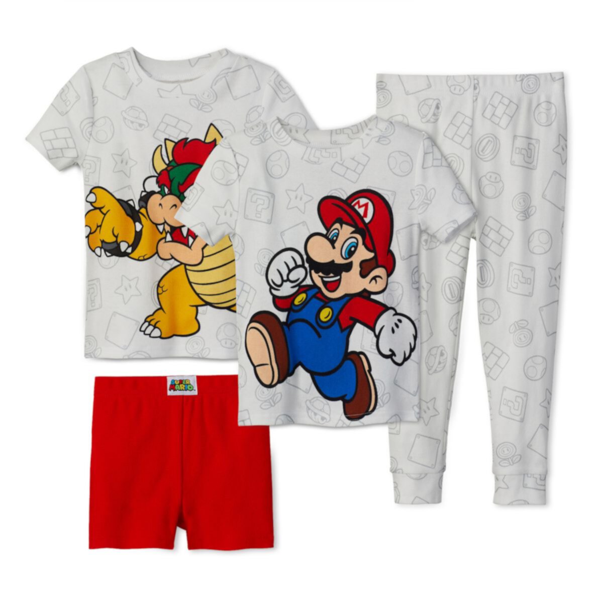 Пижамный комплект из 4 предметов с верхом и низом для мальчика Nintendo Mario and Bowser для малышей Licensed Character