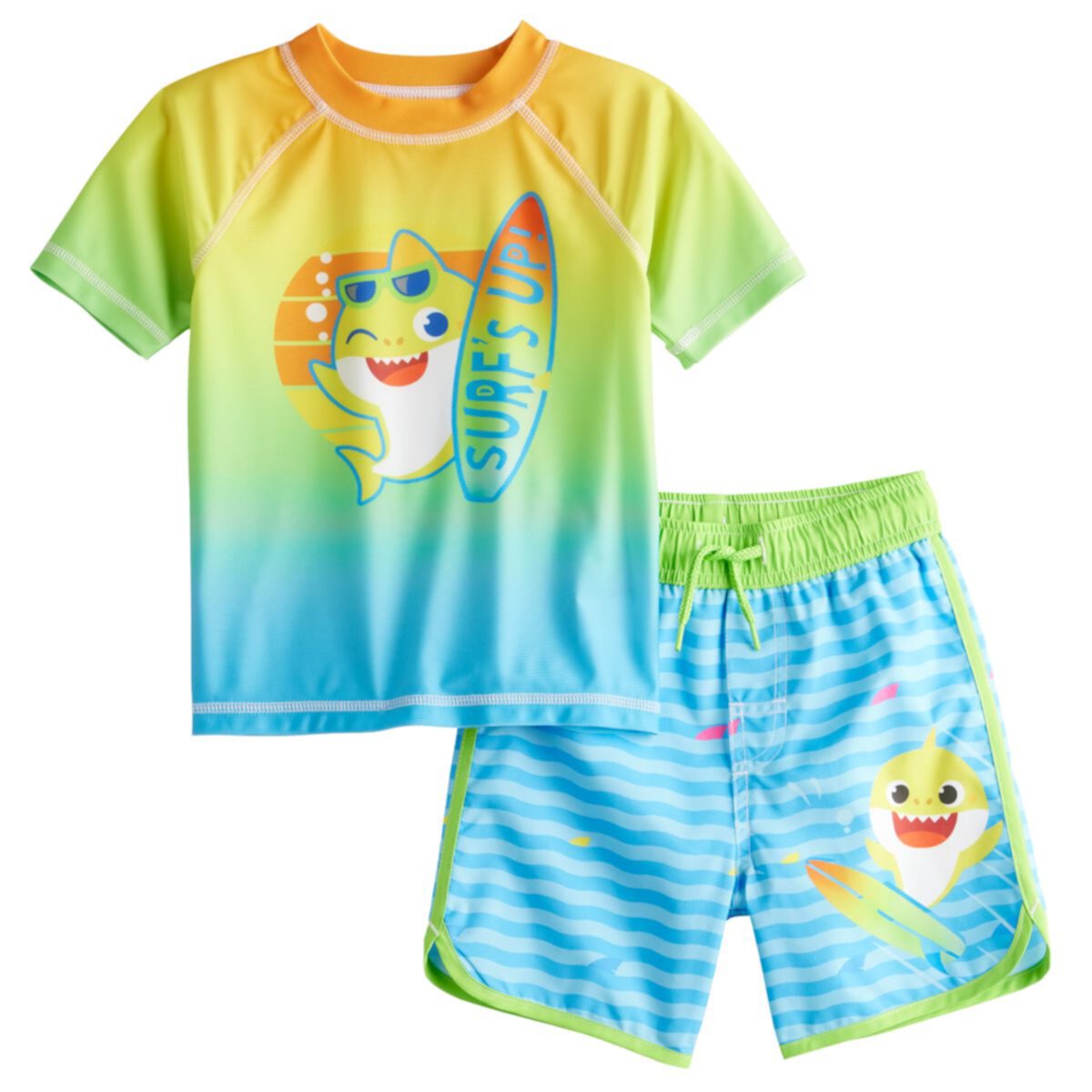 Детская пляжная одежда Licensed Character Для мальчиков Baby Shark Rash Guard & Swim Trunks Set Licensed Character