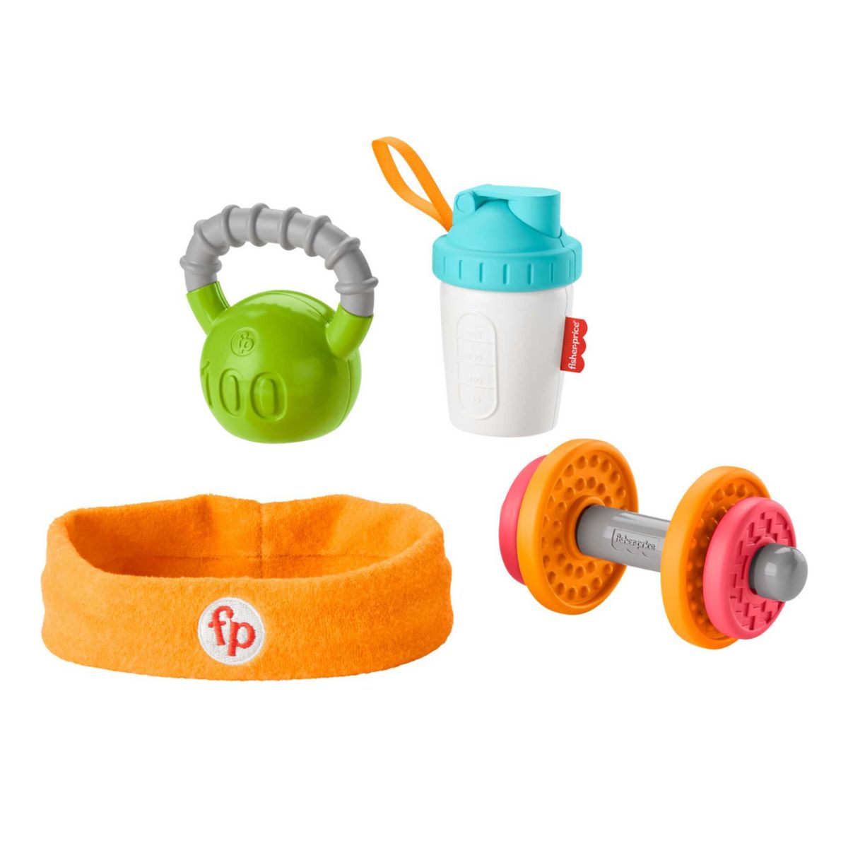 Детские игрушки-погремушки для прорезывания зубов и погремушки Fisher-Price, 4 предмета, детские бицепсы, тренажерный зал Fisher-Price