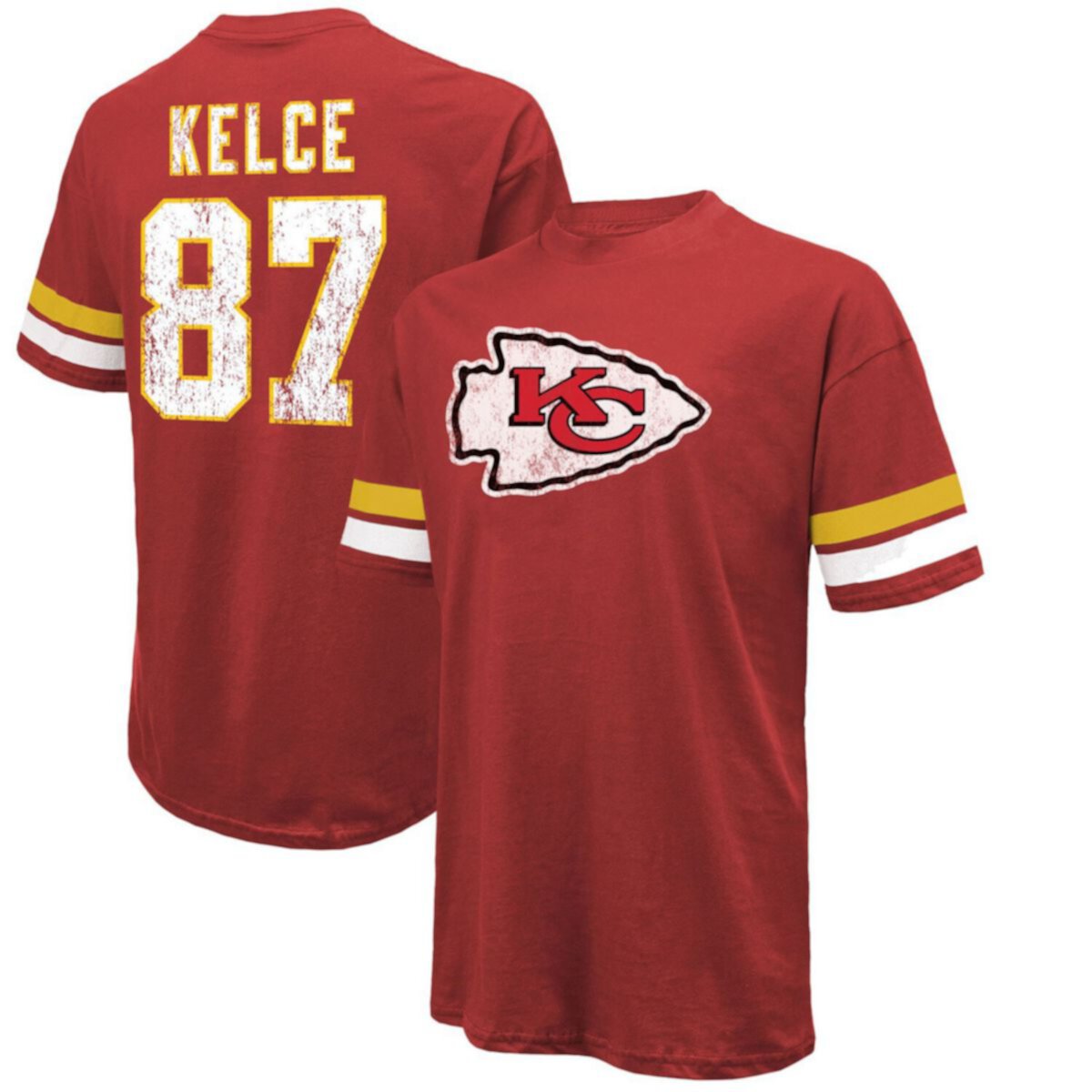 Мужская красная мужская футболка Majestic Threads Travis Kelce Kansas City Chiefs с именем и номером большого размера Majestic