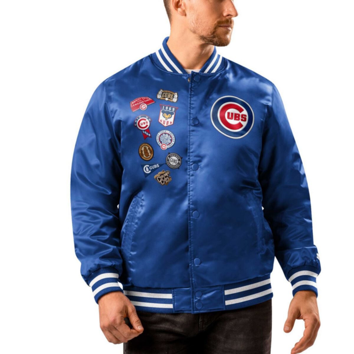 Мужская стартовая куртка с нашивками и кнопками Royal Chicago Cubs Starter