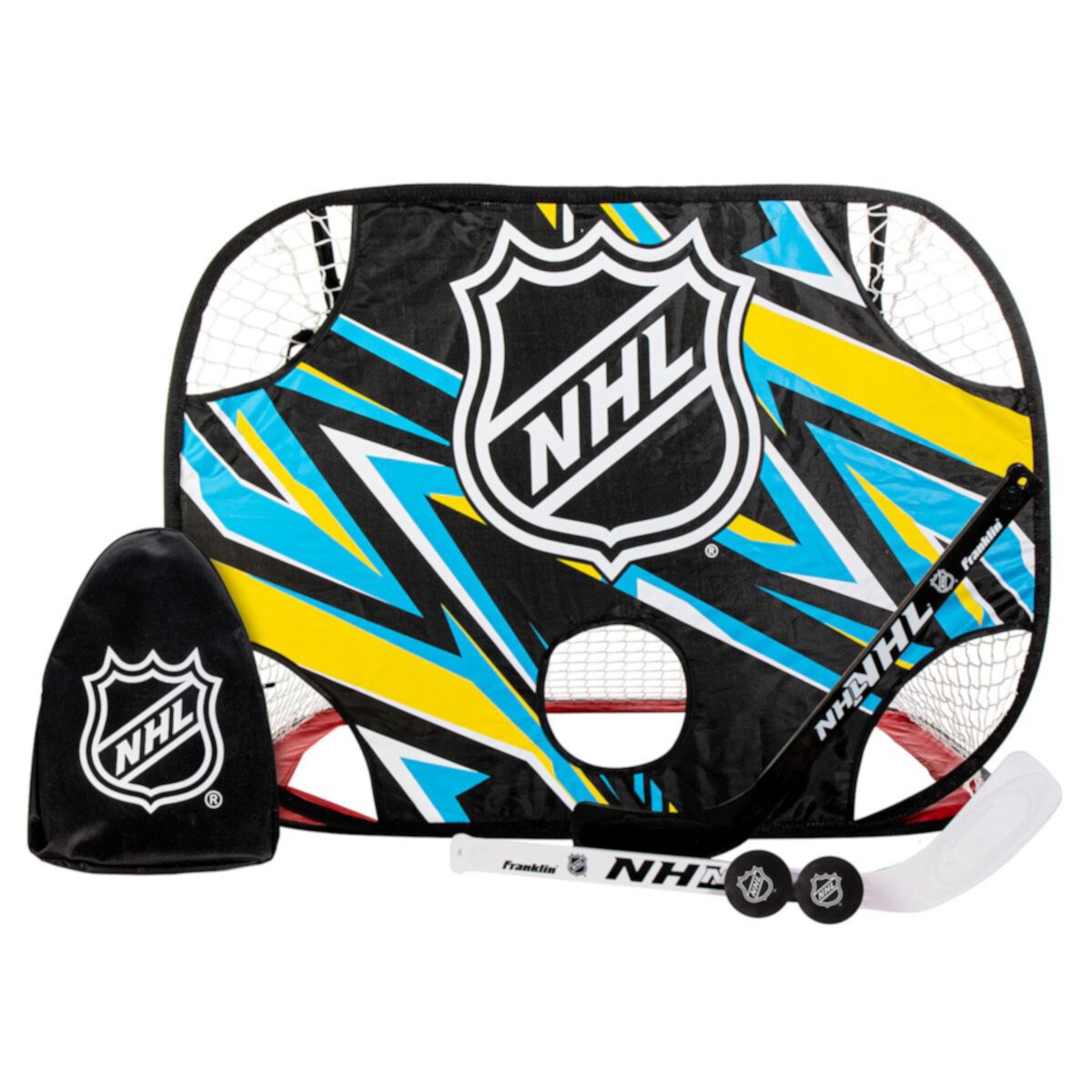 Franklin Sports NHL Kids Mini Hockey Goal and Target Set with Pop Up Goal, Shooter Tutor, 2 Mini Sticks and 2 Mini Foam Balls Franklin Sports