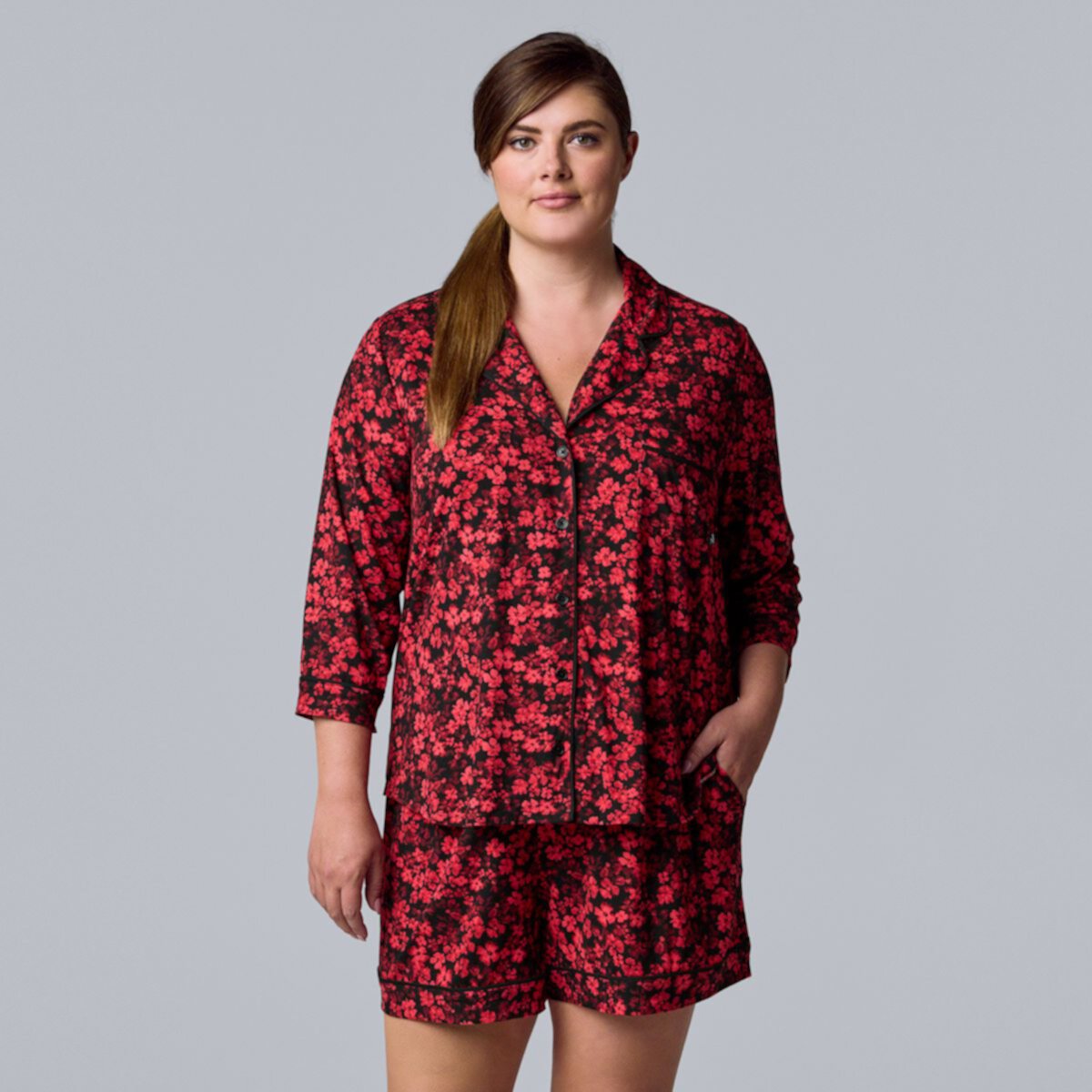 Plus Size Simply Vera Vera Wang 3/4 Sleeve Pajama Shirt & Pajama Boxer Shorts Sleep Set Simply Vera Vera Wang