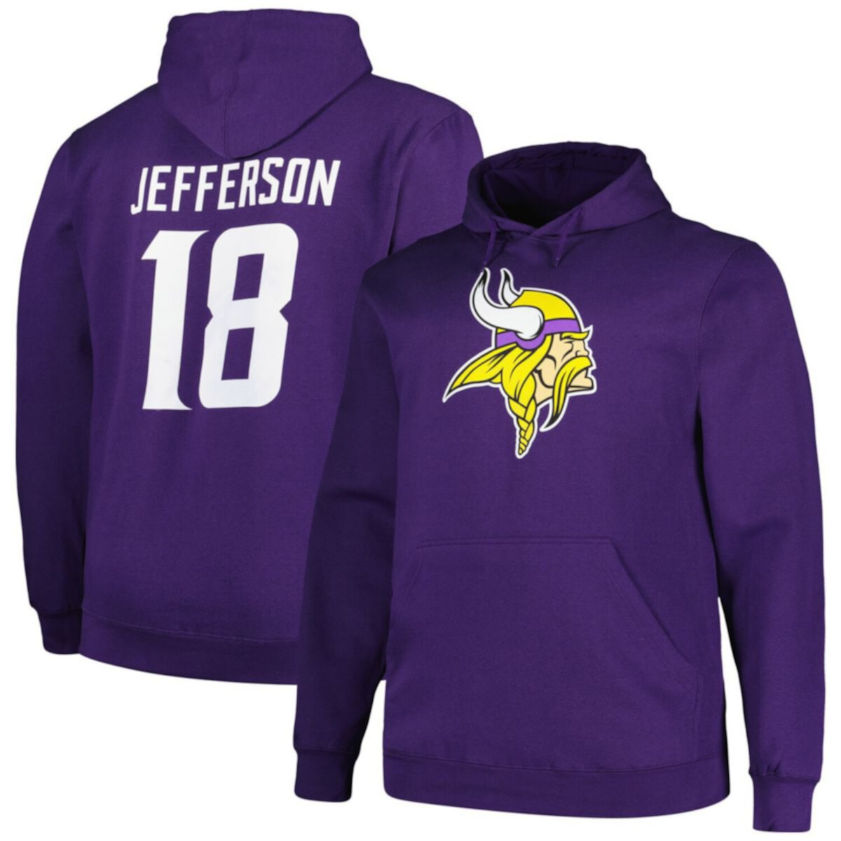 Мужская Футболка Fanatics Justin Jefferson Фиолетовая Minnesota Vikings Big & Tall Флисовая с Номером и Имя Fanatics