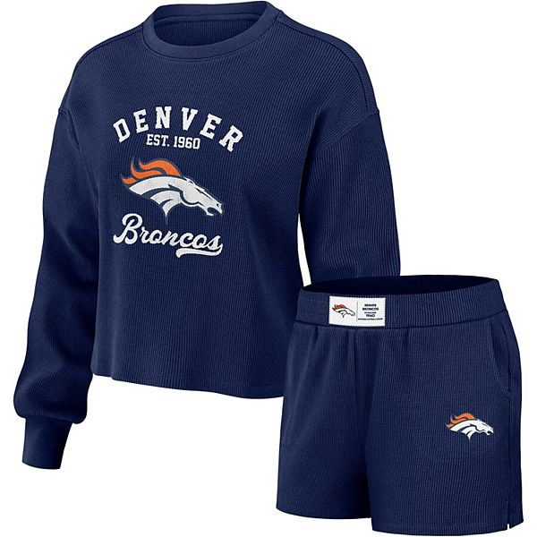 Женская Пижама WEAR by Erin Andrews Темно-синяя Denver Broncos Вафельная Футболка с Длинным Рукавом и Шорты WEAR by Erin Andrews