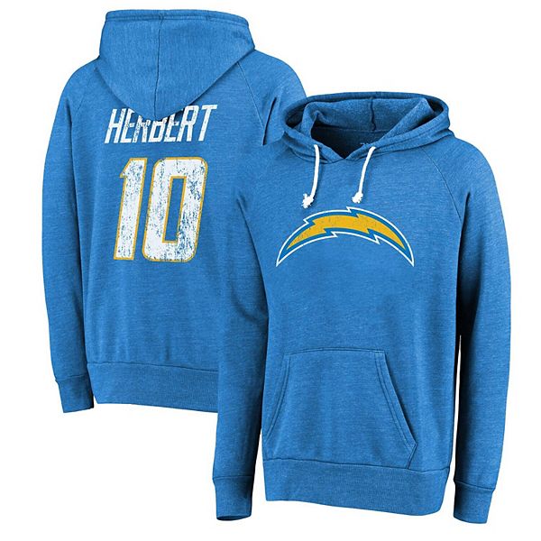 Мужской пуловер с капюшоном Majestic Threads Justin Herbert Powder Blue Los Angeles Chargers с именем и номером Majestic