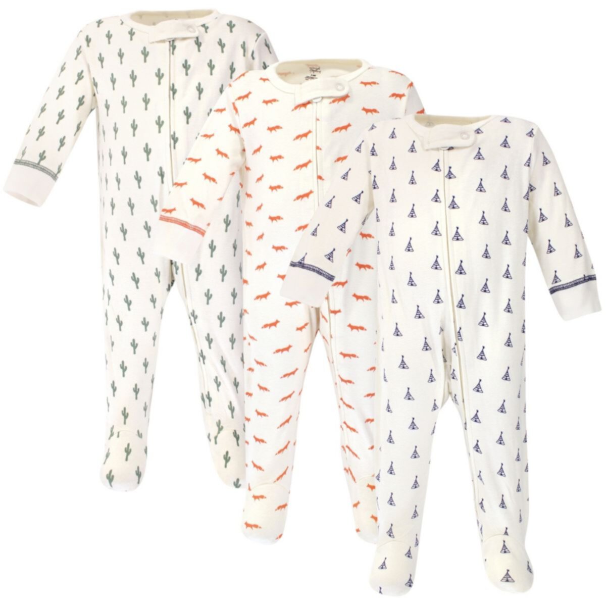 Touched by Nature Baby Organic Cotton Zipper Sleep and Play 3pk, Cactus Touched by Nature