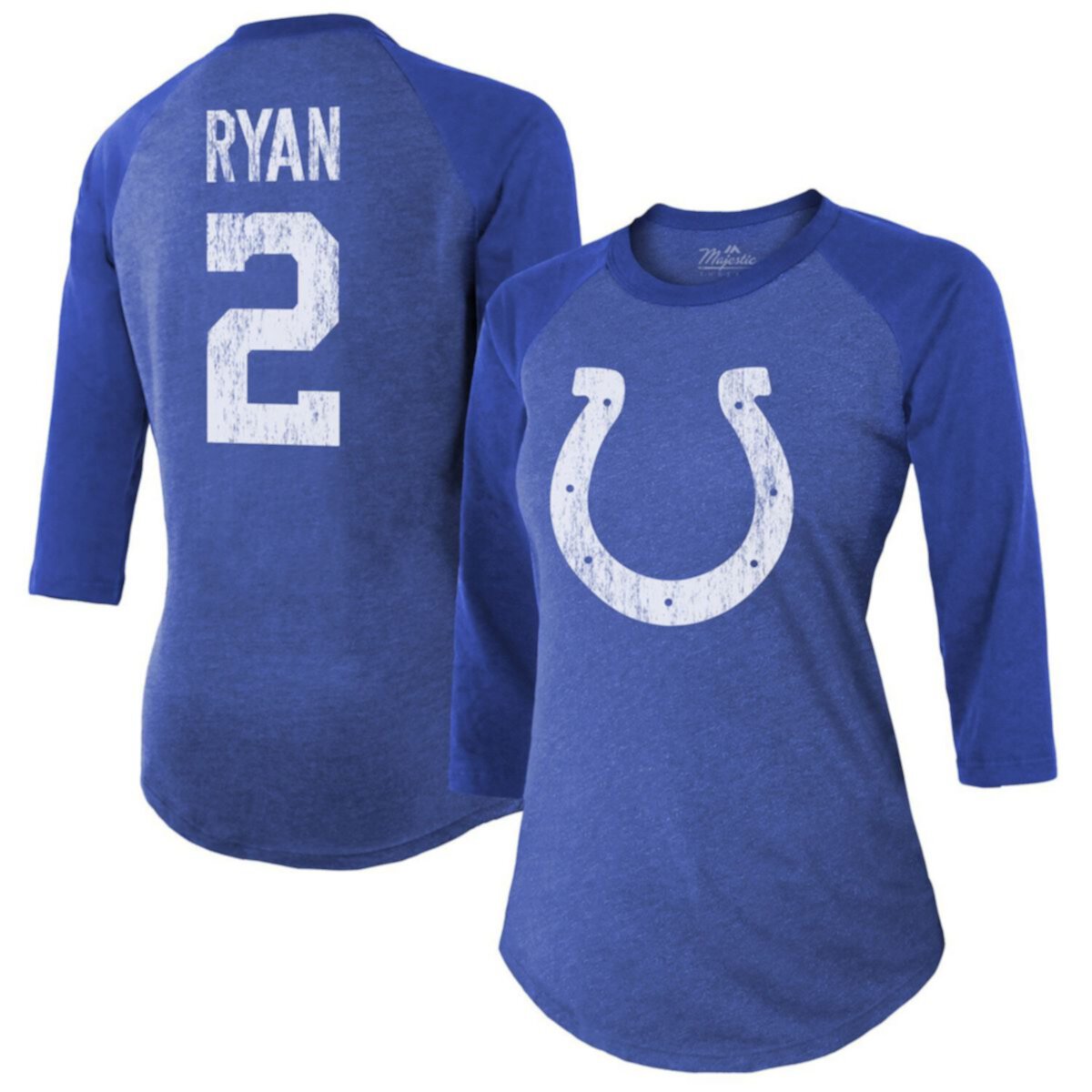 Women's Majestic Threads Matt Ryan Royal Indianapolis Colts Player Name & Number Raglan 3/4-Sleeve T-Shirt Majestic Threads