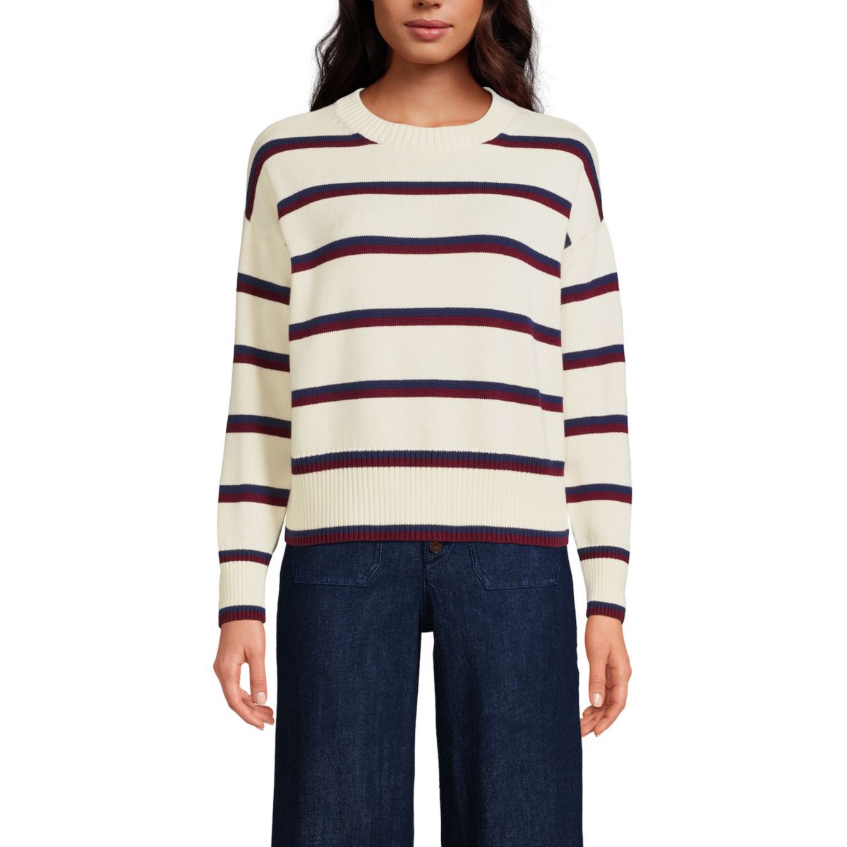 Женский Свитер Lands' End Drifter Cotton Easy Fit Crewneck Lands' End