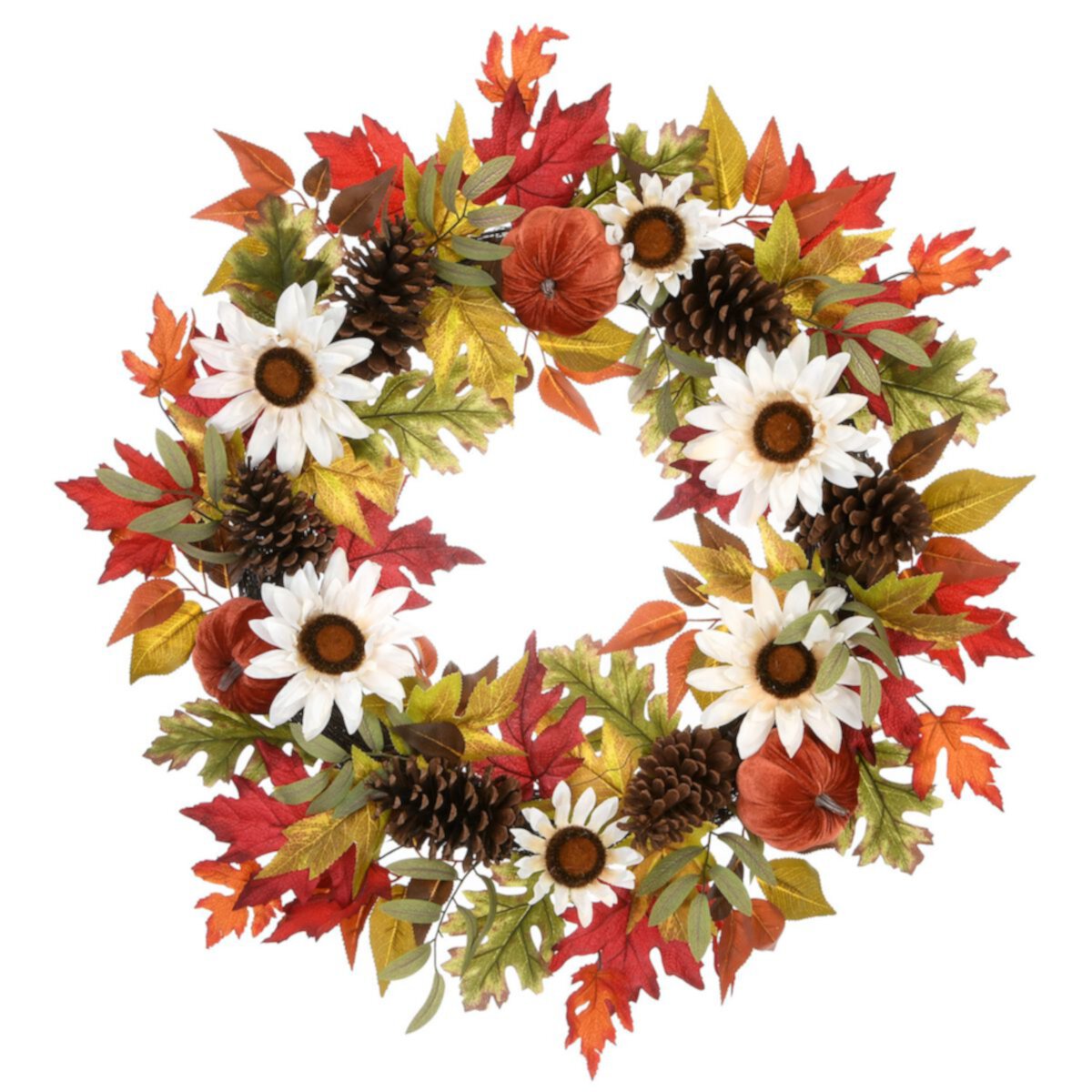 National Tree Company Harvest Mixed Wreath with Maple Leaves, Mixed Pumpkins, Sunflowers & Cones National Tree Company