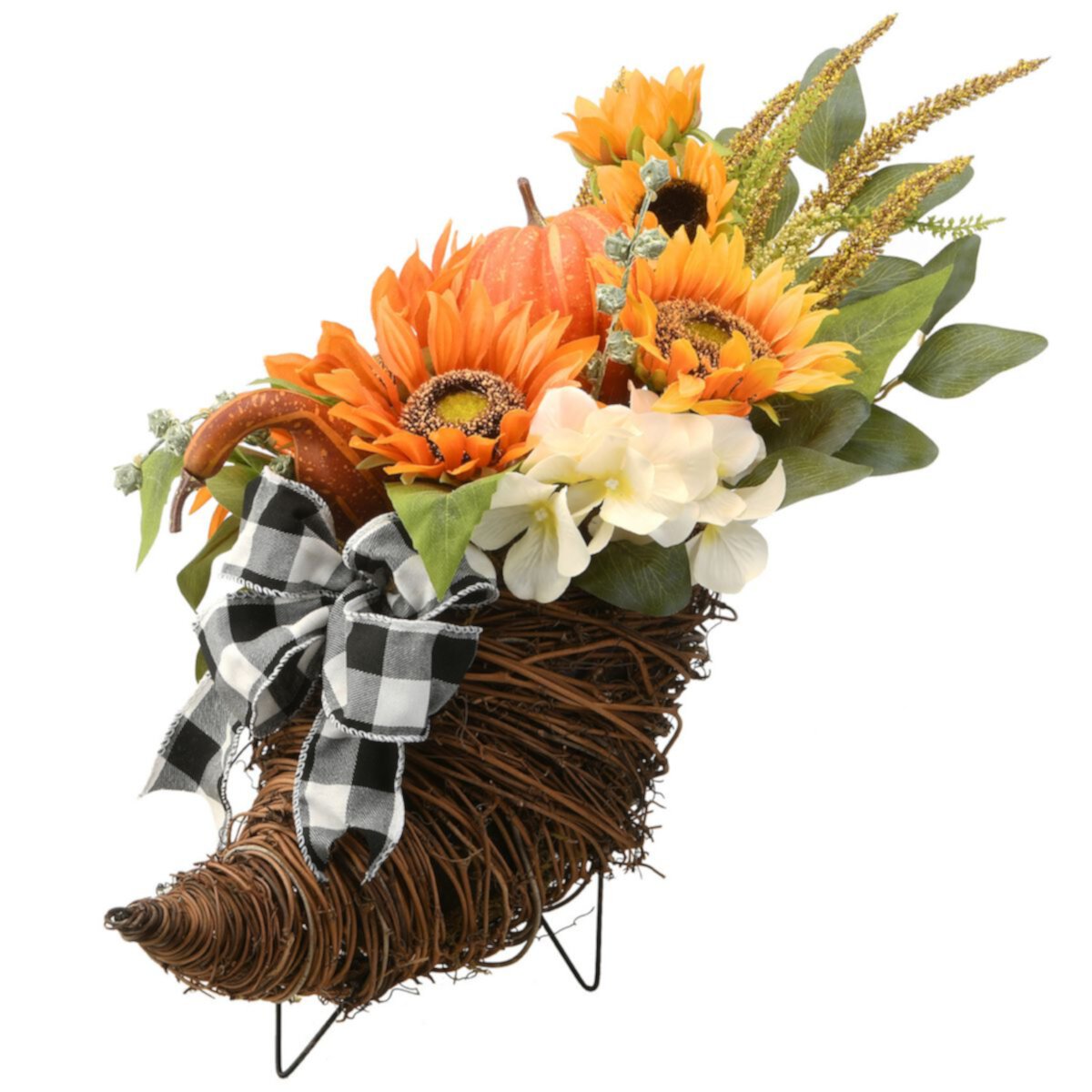 National Tree Company Harvest Corn Basket with Mixed Leaves, Sunflower & Bow National Tree Company