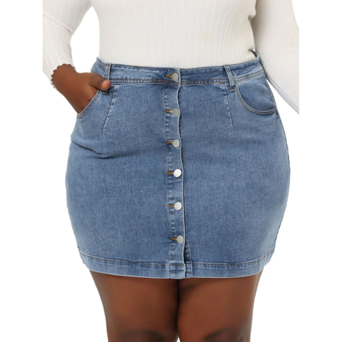 Женская мини-юбка из джинсовой ткани больших размеров на пуговицах с боковым карманом Agnes Orinda