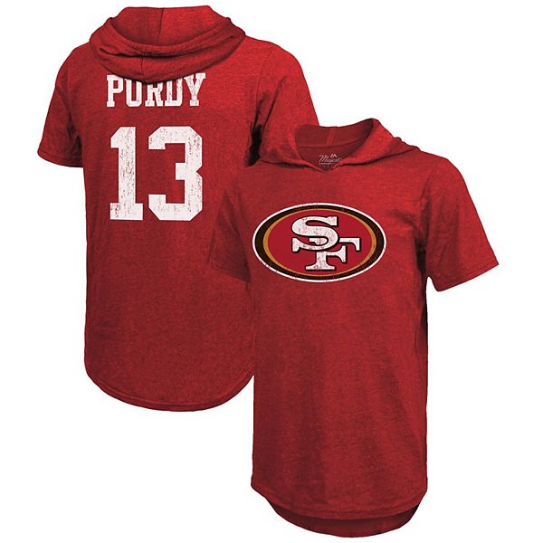 Мужская футболка с капюшоном Majestic Threads Brock Purdy Scarlet San Francisco 49ers, имя и номер игрока Tri-Blend с короткими рукавами Majestic