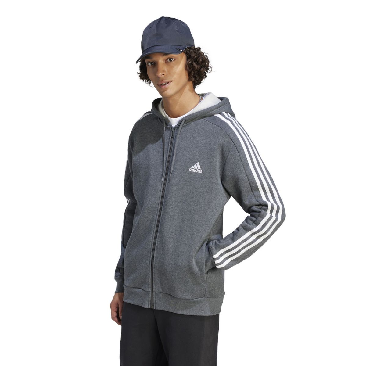 Мужская флисовая худи с тремя полосками и молнией во всю длину adidas Sportswear Essentials Adidas
