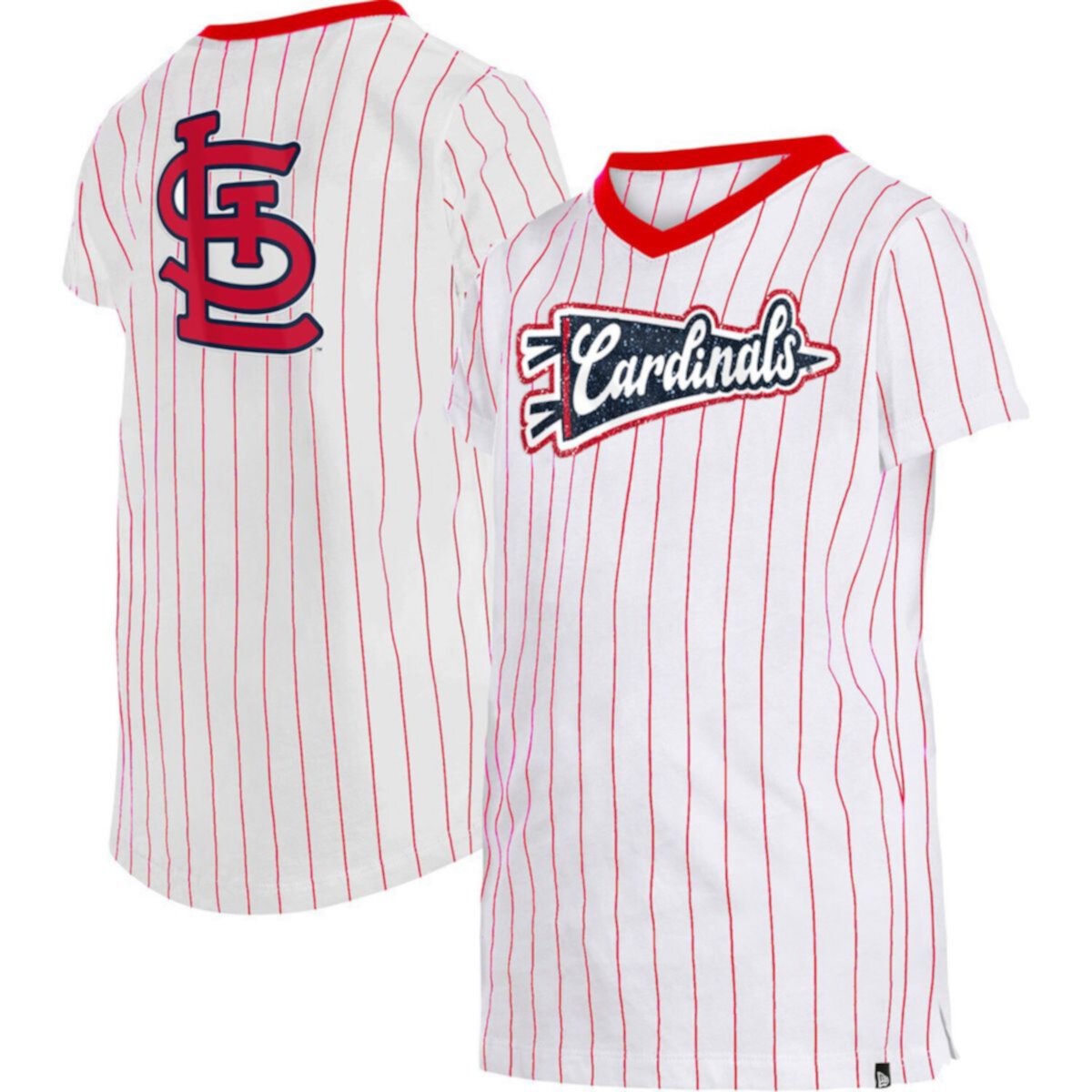 Молодежная футболка New Era White St. Louis Cardinals в тонкую полоску с v-образным вырезом для девочек New Era