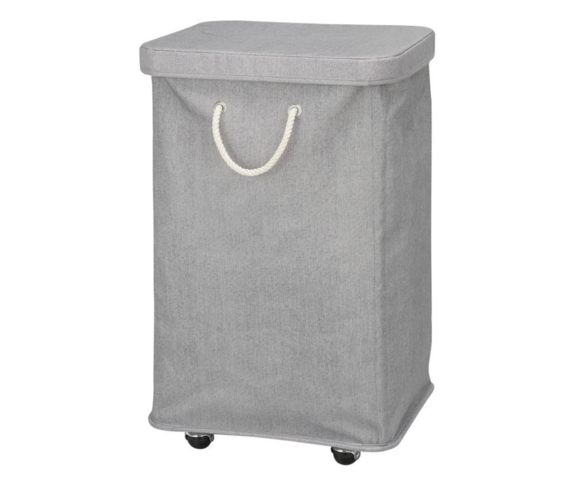 mDesign Polyester Rolling Laundry Hamper with Wheels, Removable Lid, and Rope Carrying Handles - Collapsible Hampers with Wheels for Compact Storage - Tall Single Compartment Basket MDesign