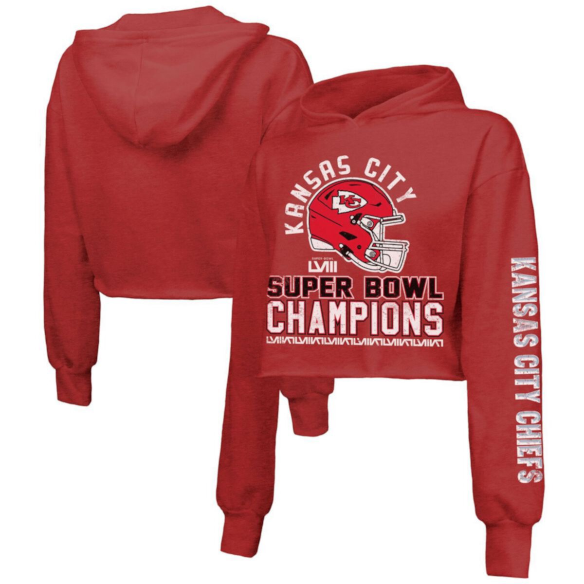 Женская Футболка Majestic Threads Красная Kansas City Chiefs Super Bowl LVIII Champions Head Count Hit Tri-Blend Cropped Hoodie Majestic Threads