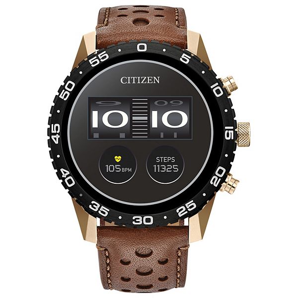 Смарт часы Citizen CZ Smart Touchscreen Unisex Золотистый нержавеющая сталь Спорт Часы с коричневым перфорированным кожаным ремешком - MX1016-28X Citizen