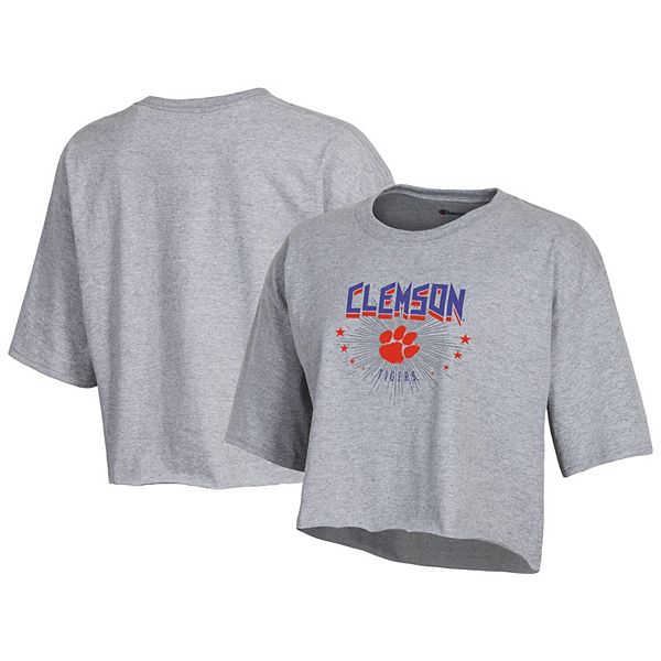 Женская Футболка Champion Gray Clemson Tigers Boyfriend Cropped Champion