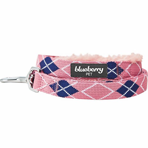 Dog Leash in Scottish Argyle with Soft & Comfortable Sherpa Fleece Handle Blueberry Pet