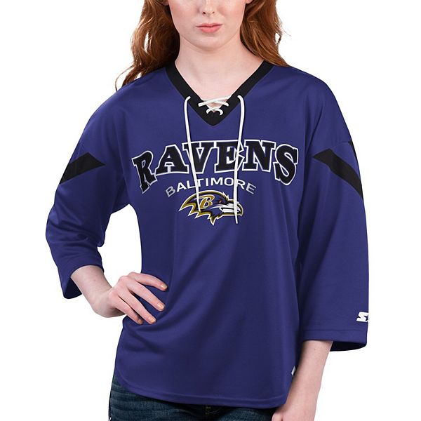 Женская фиолетовая футболка с длинным рукавом 3/4 и шнуровкой Baltimore Ravens Rally Starter