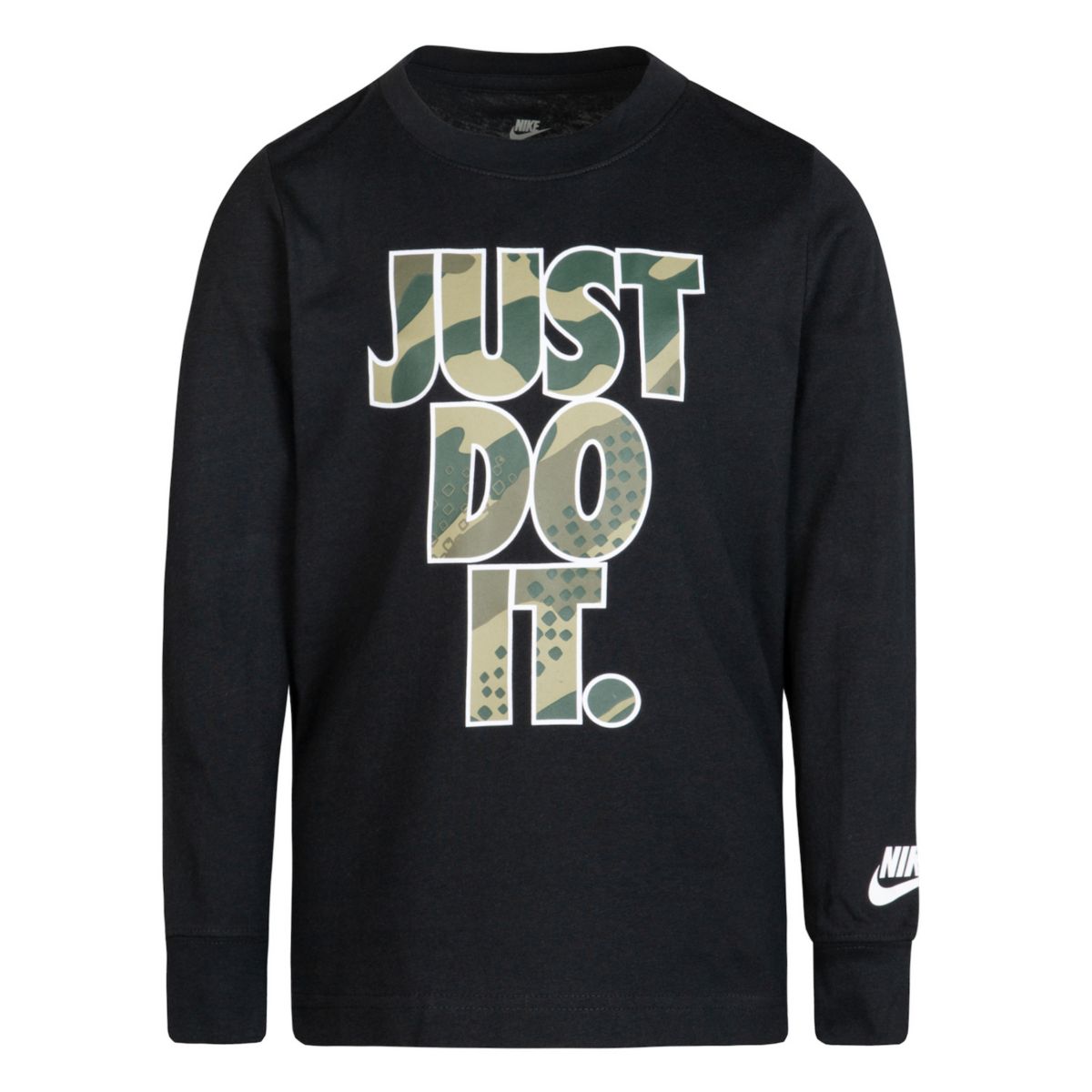 Мальчики 4–7 лет Nike «Just Do It». Камуфляжная футболка с длинными рукавами и графическим рисунком Nike