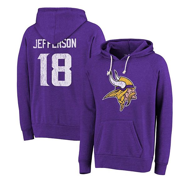 Мужской пуловер с капюшоном Majestic Threads Justin Jefferson Purple Minnesota Vikings, имя и номер, трехцветный пуловер Majestic