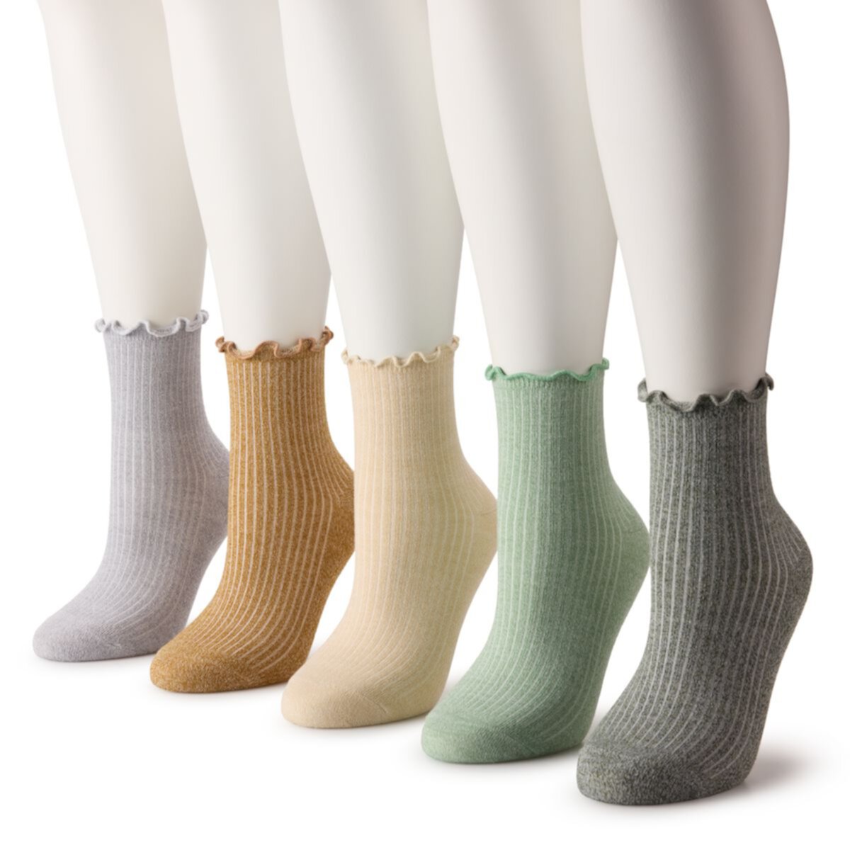 Женские носки Sonoma Goods For Life®, 5 пар носков до щиколотки с салатовой кромкой SONOMA