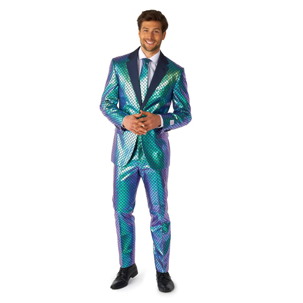 Мужской комплект OppoSuits необычный костюм цвета рыбьей чешуи с эффектом металлик OppoSuits