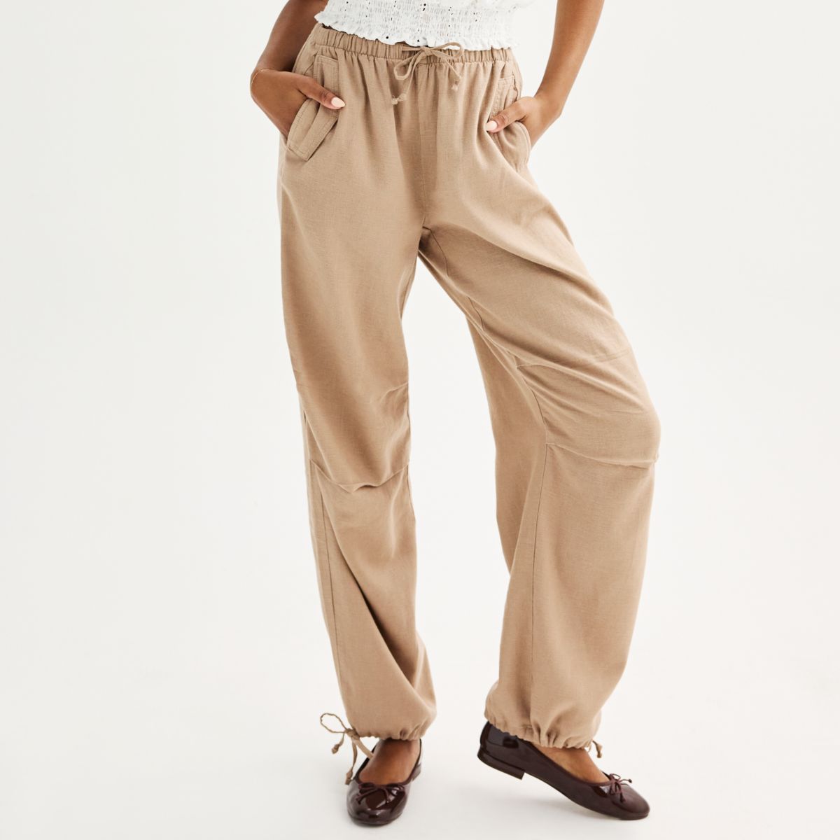 Juniors' Vanilla Star Linen Parachute Pants Vanilla Star