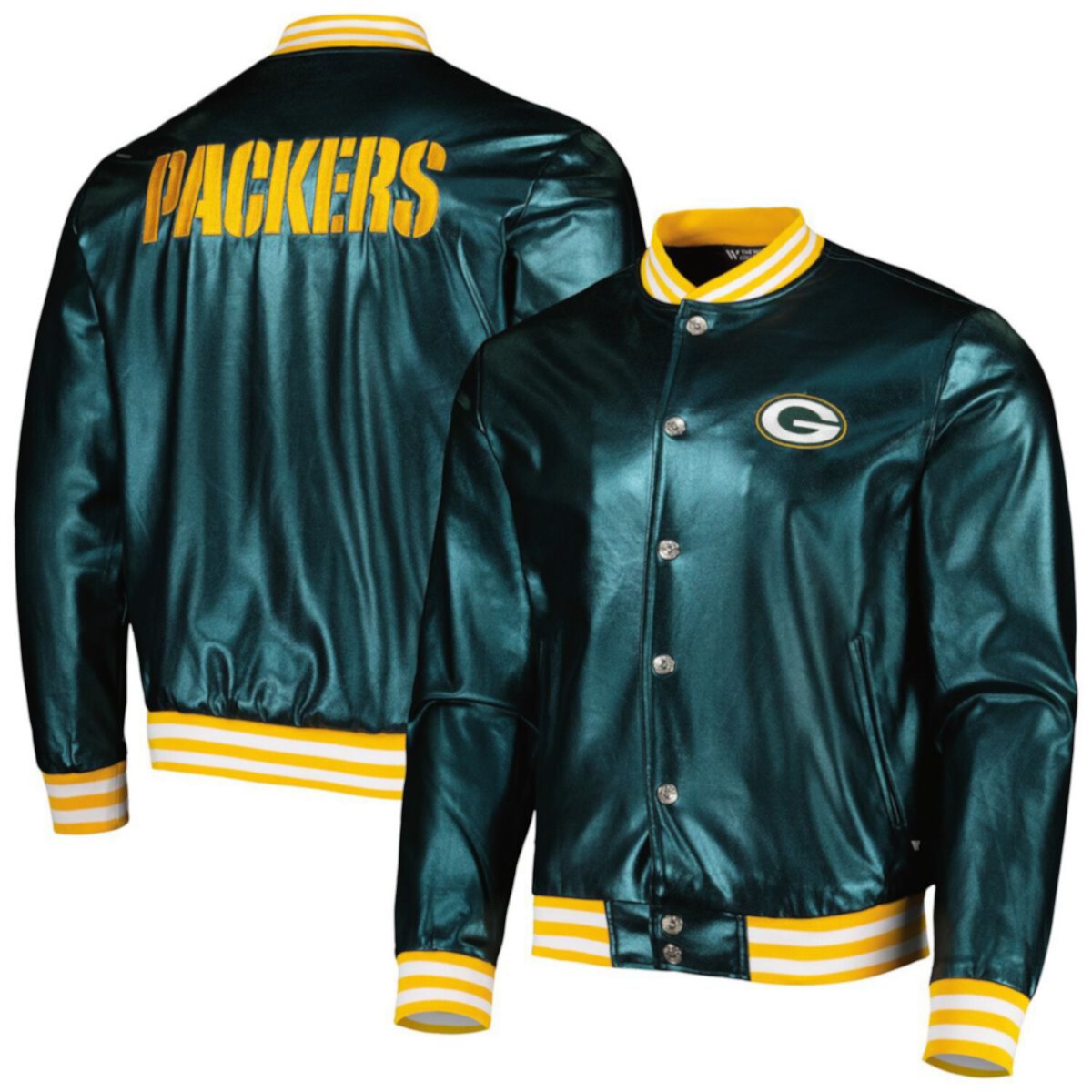 Мужская Повседневная куртка The Wild Collective Green Bay Packers Metallic Bomber с полными кнопками The Wild Collective