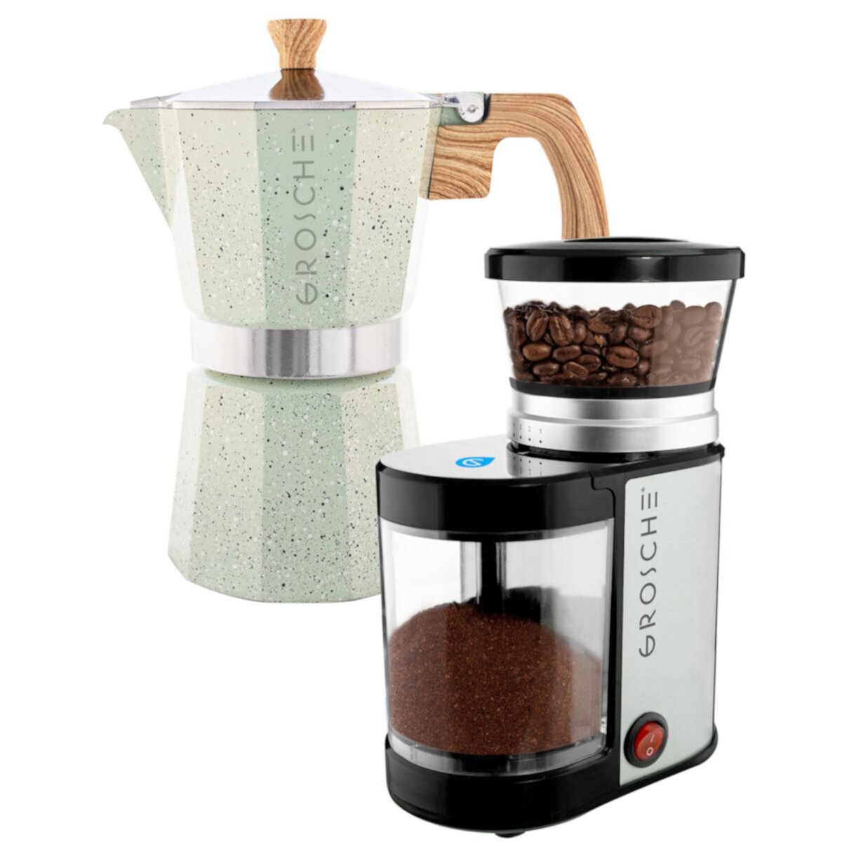Кофеварка для эспрессо с каменной плитой GROSCHE Milano и комплект электрической кофемолки с жерновами Grosche