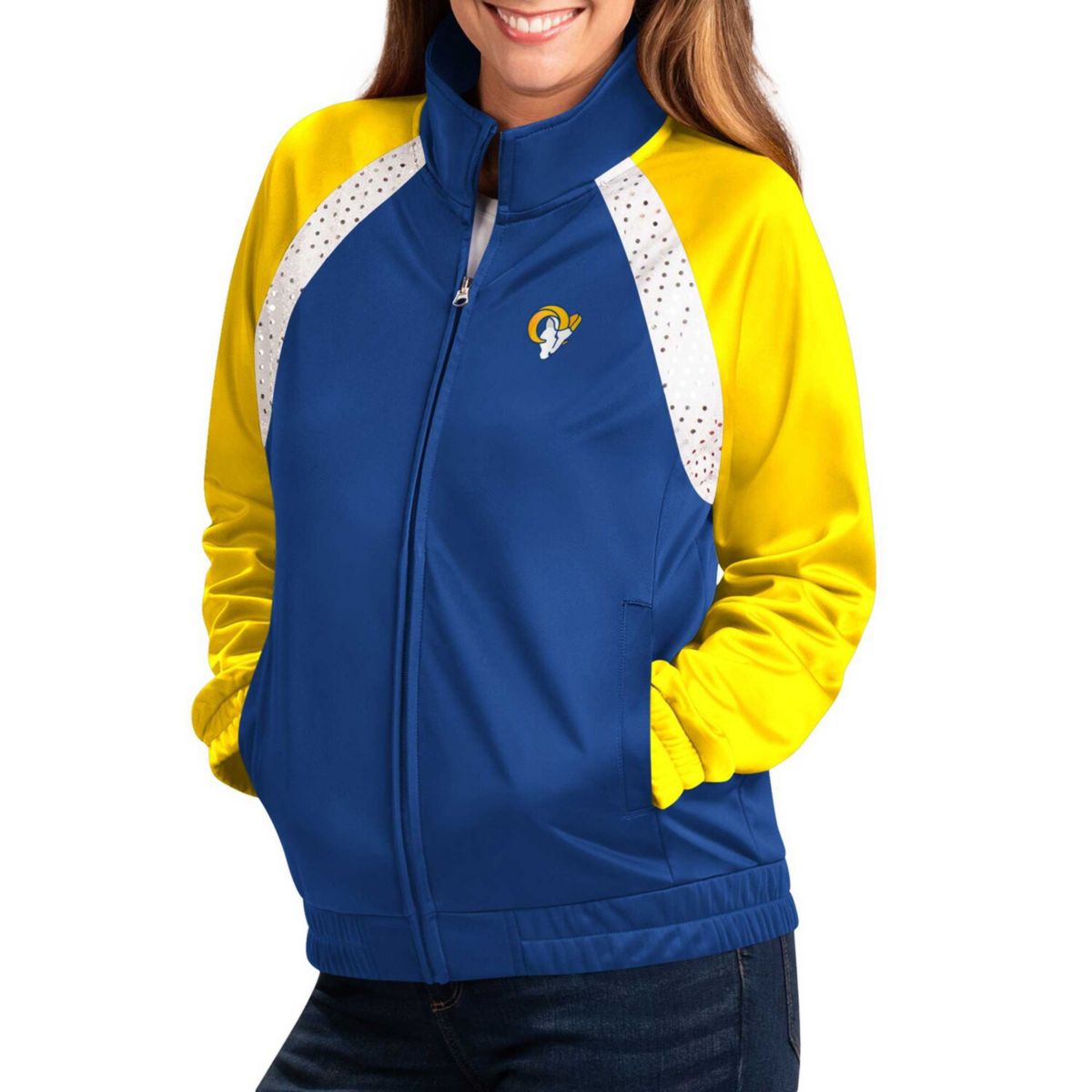 Женская Куртка G-III 4Her by Carl Banks Royal/Gold Los Angeles Rams Confetti Raglan Full-Zip Track In The Style