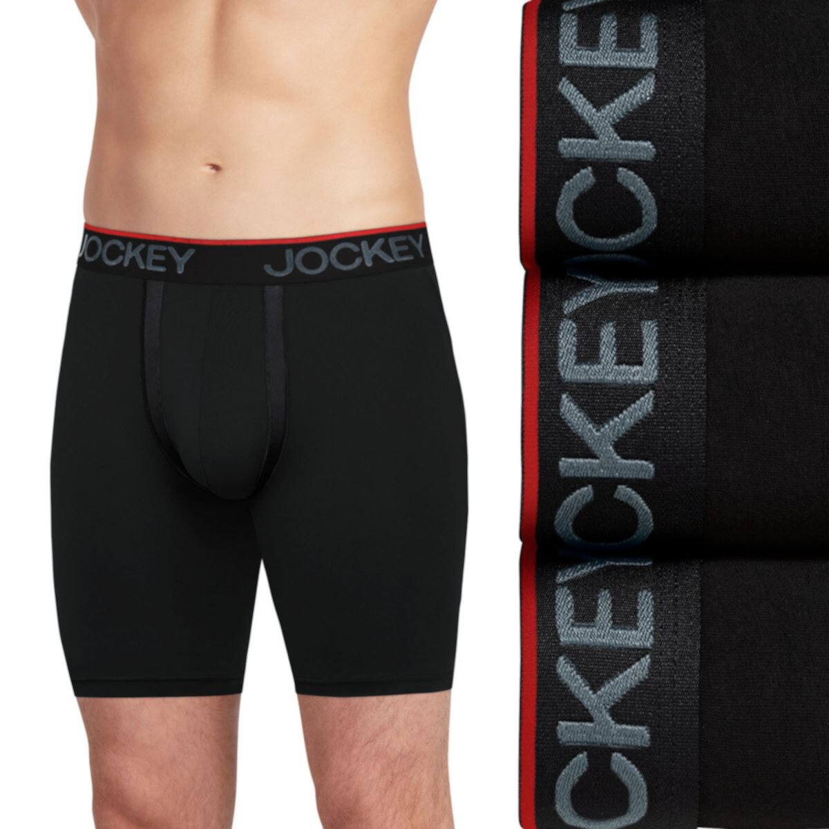 Men's Jockey 3-Pack Chafe-Proof Pouch Microfiber 8.5&#34; Long Leg Boxer Briefs Jockey