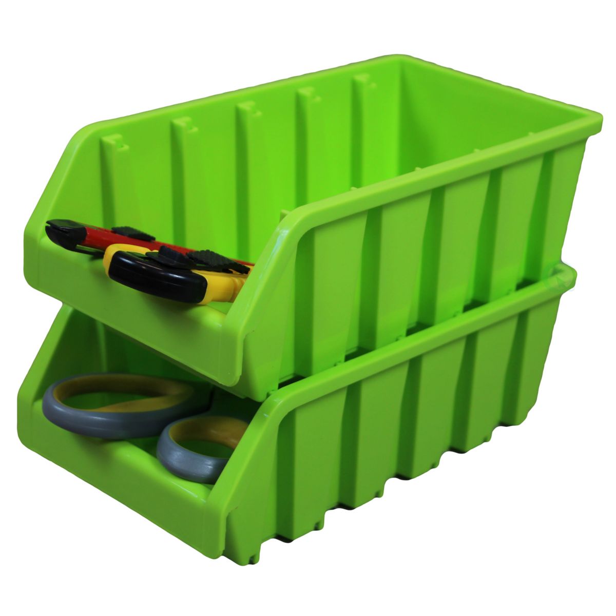 Set Of 2 Plastic Storage Stacking Bins Basicwise