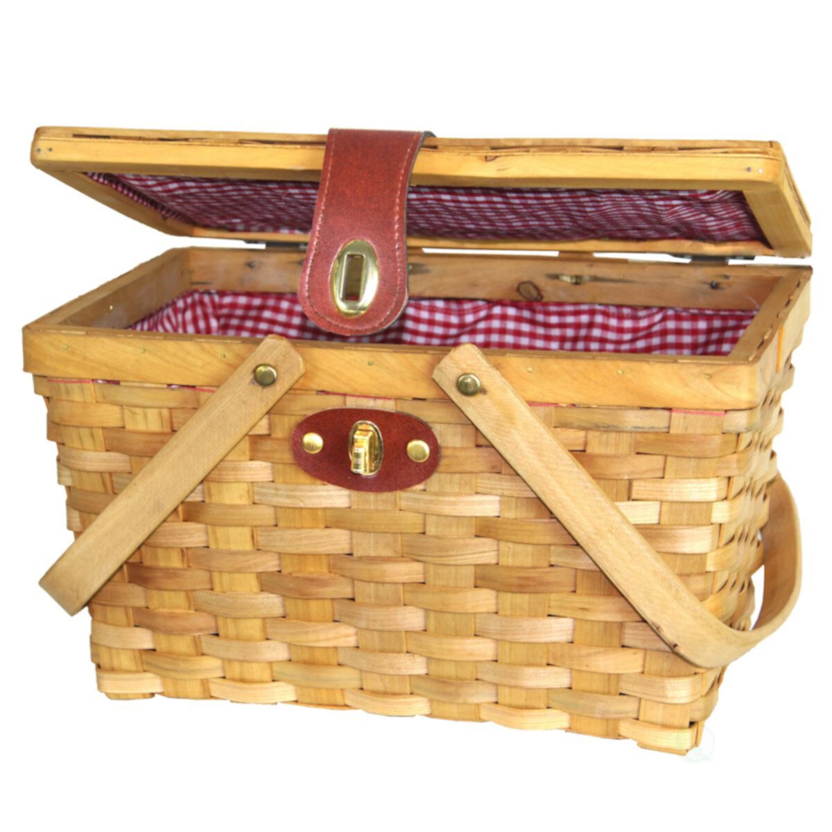 Корзина для пикника Wickerwise Picnic Basket Gingham с выдвижными ручками Wickerwise