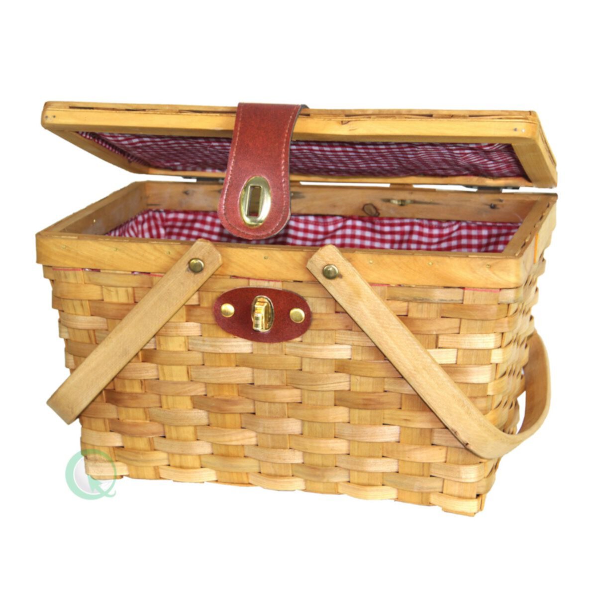 Корзина для пикника Wickerwise Picnic Basket с красно-белой клеткой Wickerwise