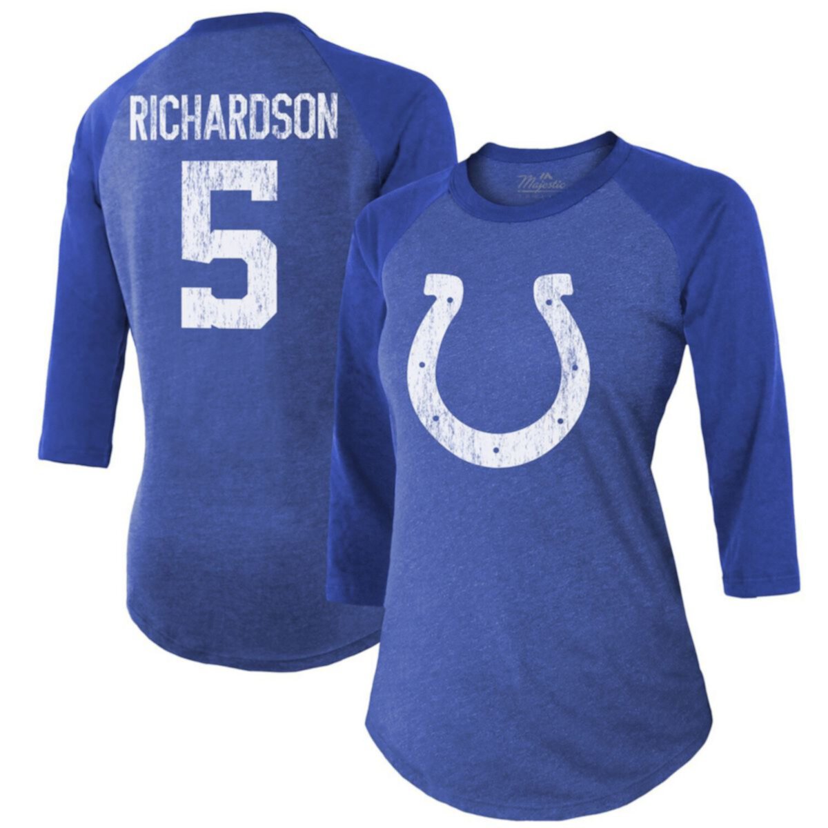Женская футболка Majestic Threads Anthony Richardson Royal Indianapolis Colts с именем и номером игрока, трехцветная футболка с рукавами 3/4 Majestic Threads
